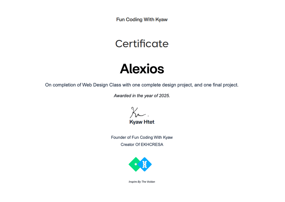 Fun Coding With Kyaw Certificate